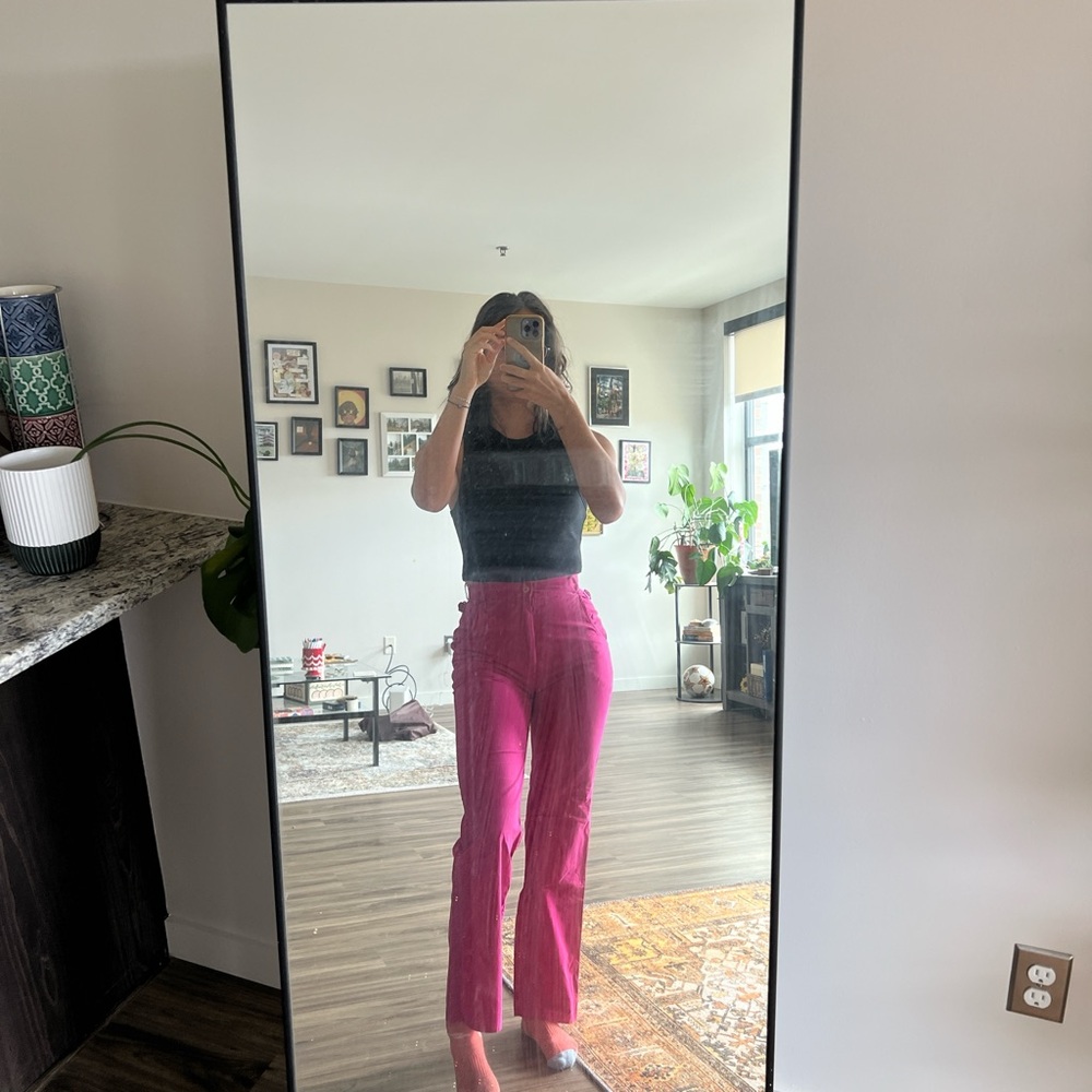 Bright Hot Pink Straight-Leg Pants